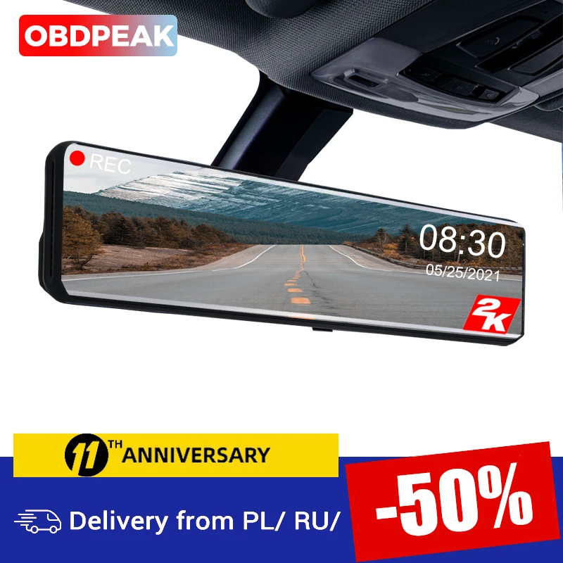 

2K Car Mirror Dvr 12 Inch Video recorder 1440P Rear view Mirror Dash Camera Dual lens Video Recorder Night Vision Registrar Dvrs