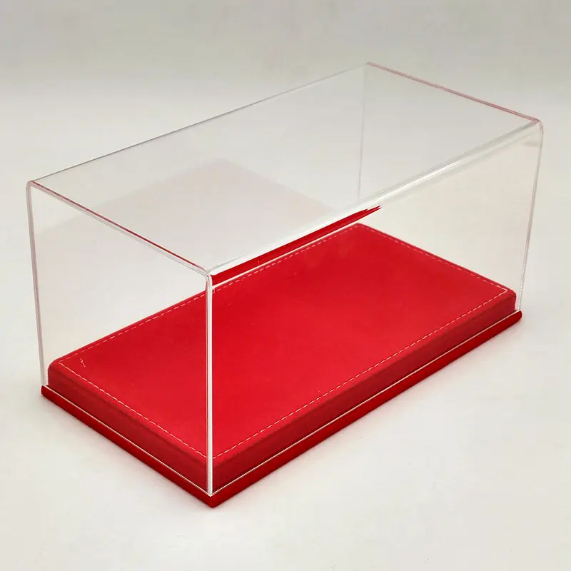 Acryl Fall Verdicken Display Box Modelle Auto Transparent Staubdicht Rot Flanell Unten 23cm