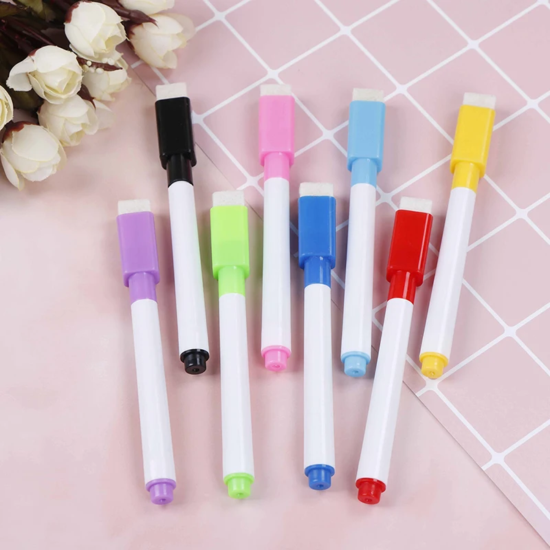 10PCS 8 Color Excellent Magnetic Whiteboard Pen Dry Wipe White Board Markers Magnet Pens Built In Eraser Office School Supplies