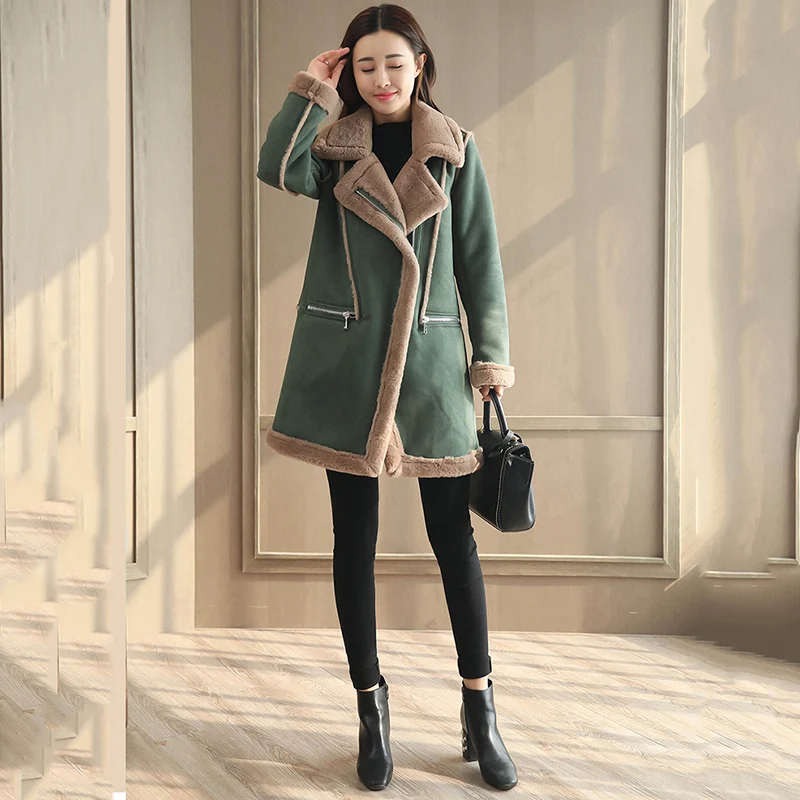 Women Suede Fur Coat Thick Warm Faux Sheepskin Long Casual Female Overcoat 2024 Winter Fashion Solid Trench Coats Outerwear