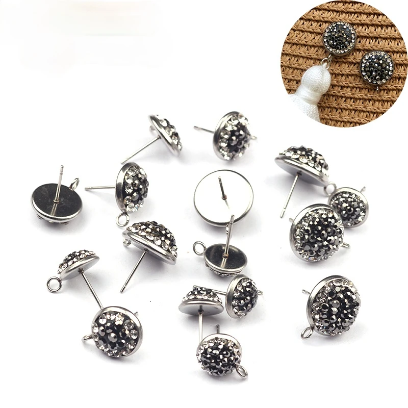 6pcs/lot Fashion Round Shape Black And Crystal Metal Base Earrings Connector For DIY Earrings Making Finding Accessories