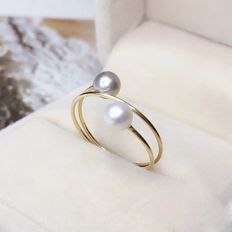 Imagem -02 - Água Doce Pérola Anéis Feitos à Mão Ouro Enchido Jóias Junta Mujer Boho Bague Femme Minimalismo Anelli Anel para Mulher mm Natural de