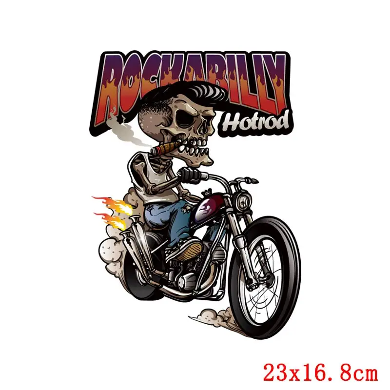 Punk Patches Motorcycle Heat Transfers Patch Iron On Transfers For Clothing Horror Movie Jacket Rock Sticker For T-Shirt