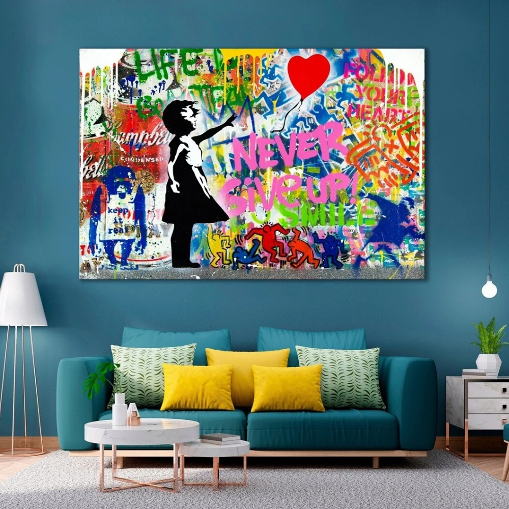 

Banksy Balloon Girl Canvas Paintings Graffiti Street Pop Artwork Never Give Up Wall Art Posters Pictures for Modern Home Decor