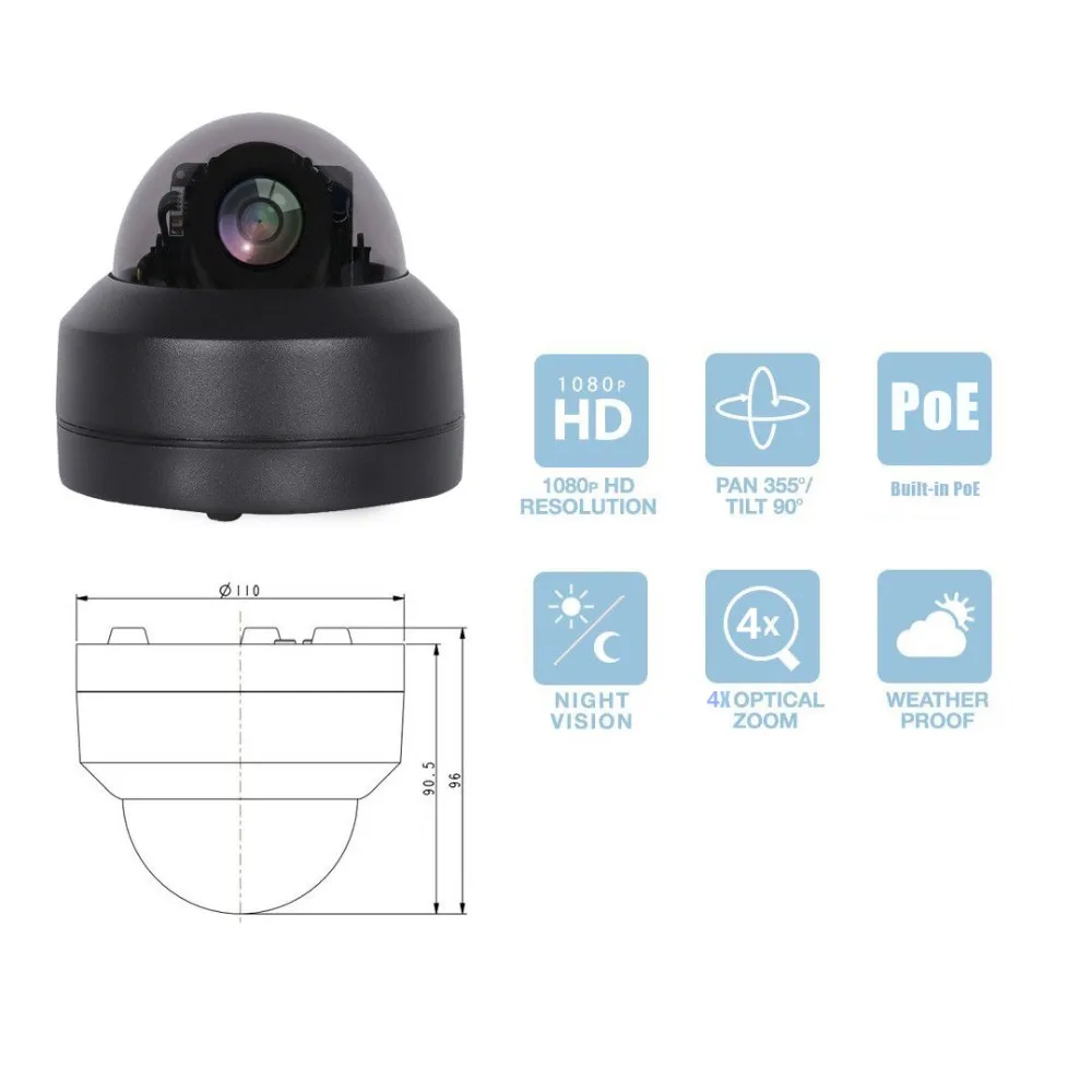 Imagem -05 - Camhi-câmera de Vigilância ip Ptz Outdoor p à Prova Dágua com Visão Noturna Velocidade Dome Cctv Mini Rede de Segurança