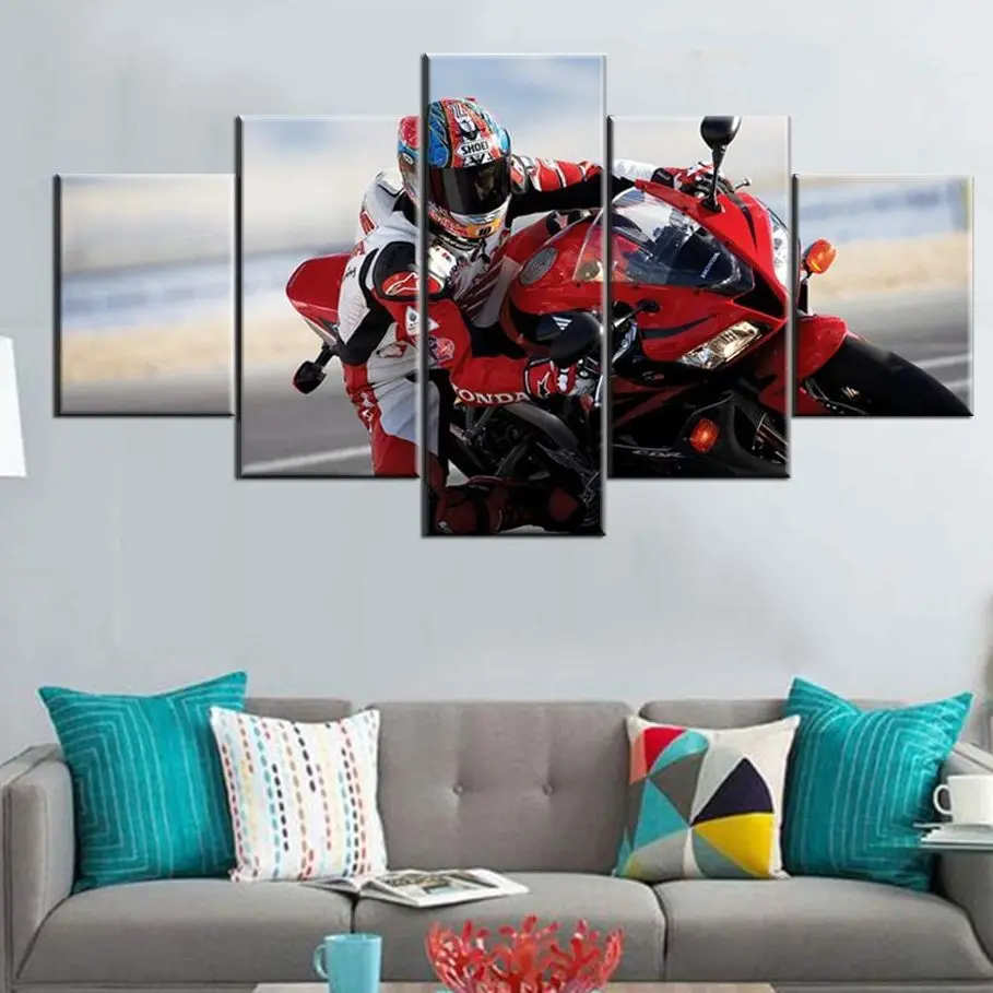 

No Framed 5 Pieces Motocross Racer Motorcycle Off-road Wall Art Canvas Posters Pictures Paintings Home Decor for Living Room