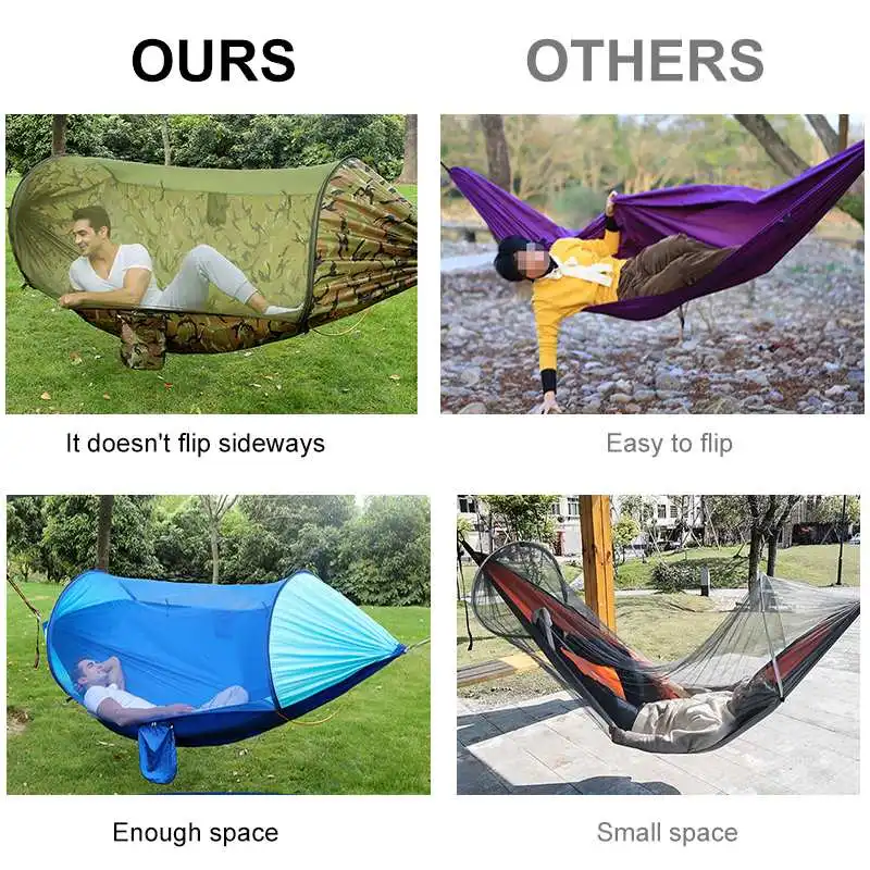 2023 Outdoor Automatic Quick Open Mosquito Net Tent Hammock Waterproof Portable Double Hammock Anti-mosquito for Garden Camping