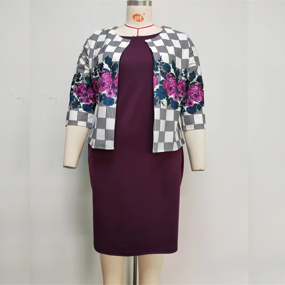 Conjunto de dos piezas para mujer, abrigo estampado de alta calidad y vestido de Color liso, talla grande, estilo africano, gran oferta, Primavera,