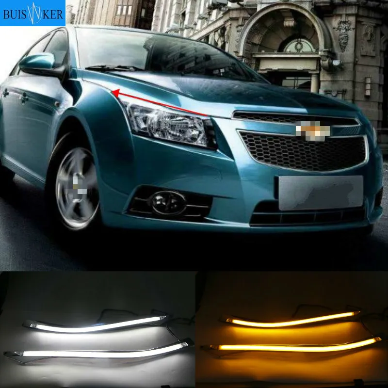 

For Chevrolet Cruze 2010 - 2014 Car Styling LED Headlight Brow Eyebrow Daytime Running Light DRL With Yellow Turn signal Light