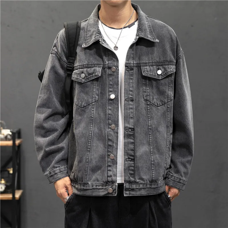 Nieuwe Denim Jasje Mannen Vintage Jean Jassen Streetwear Mode Jean Jas Mannen Turn Down Kraag Denim Bovenkleding Katoen Bomber Jacket