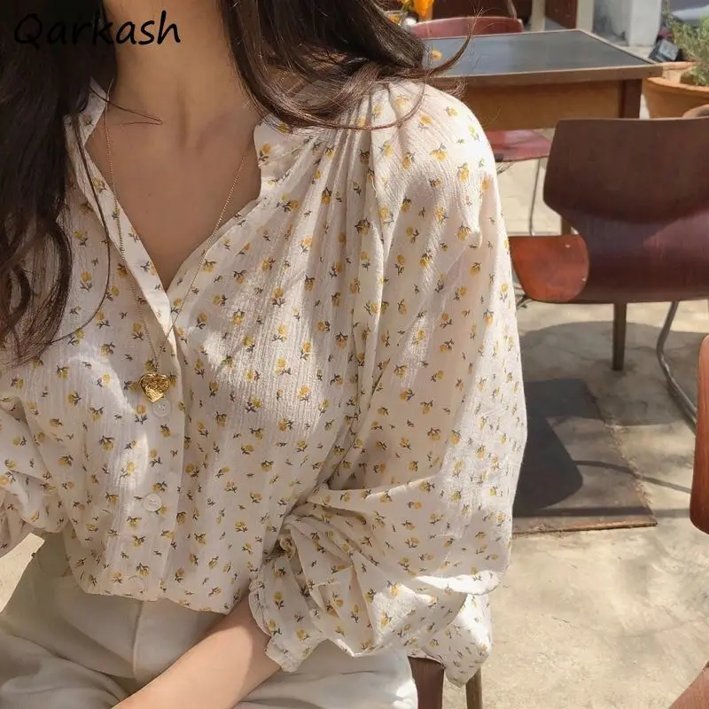 Women Shirts Floral Printed Chic Sweet Korean Style Casual Loose Spring Long Sleeve Femme Elegant Clothing All-match Tender New