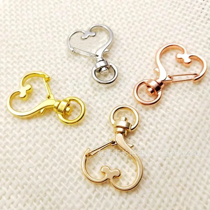 50Pcs Metal buckle Swivel Lobster Clasp Snap Hook Heart Shape Keychain Jewelry Findings Making Gold DIY Accessories