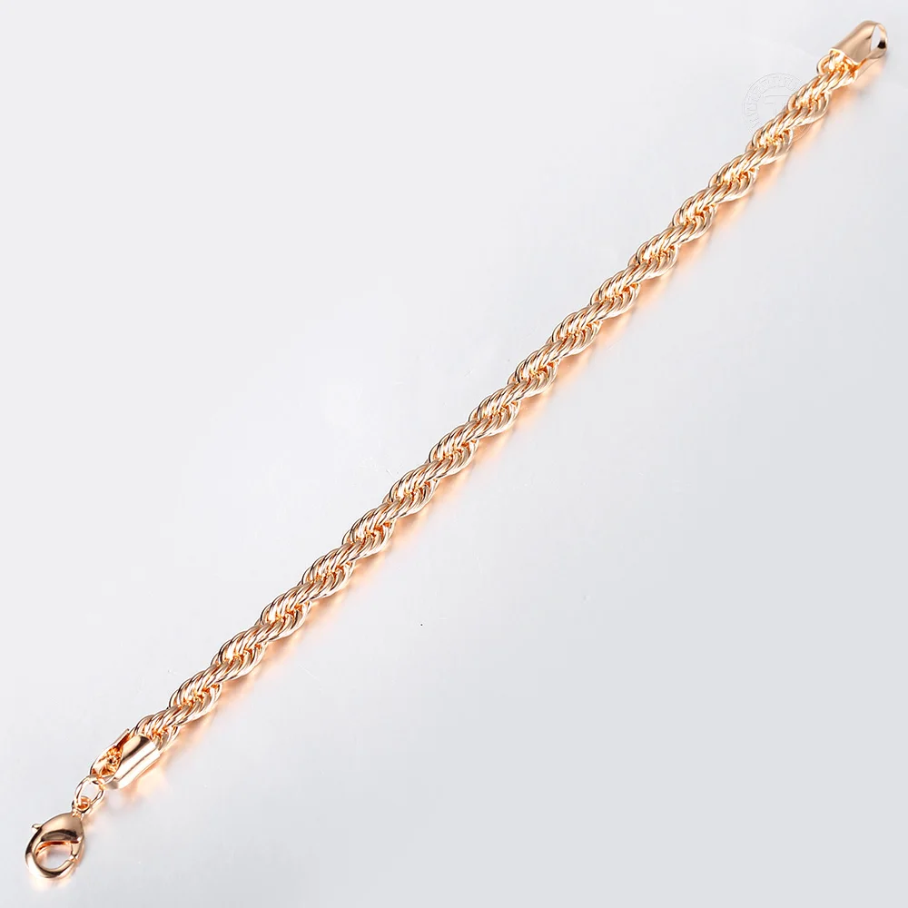 Bracelet for Women Men 5/6mm 585 Rose Gold Color Twisted Rope Link Chain Party Wedding Jewelry Gifts Womens Mens Bracelets LCB47