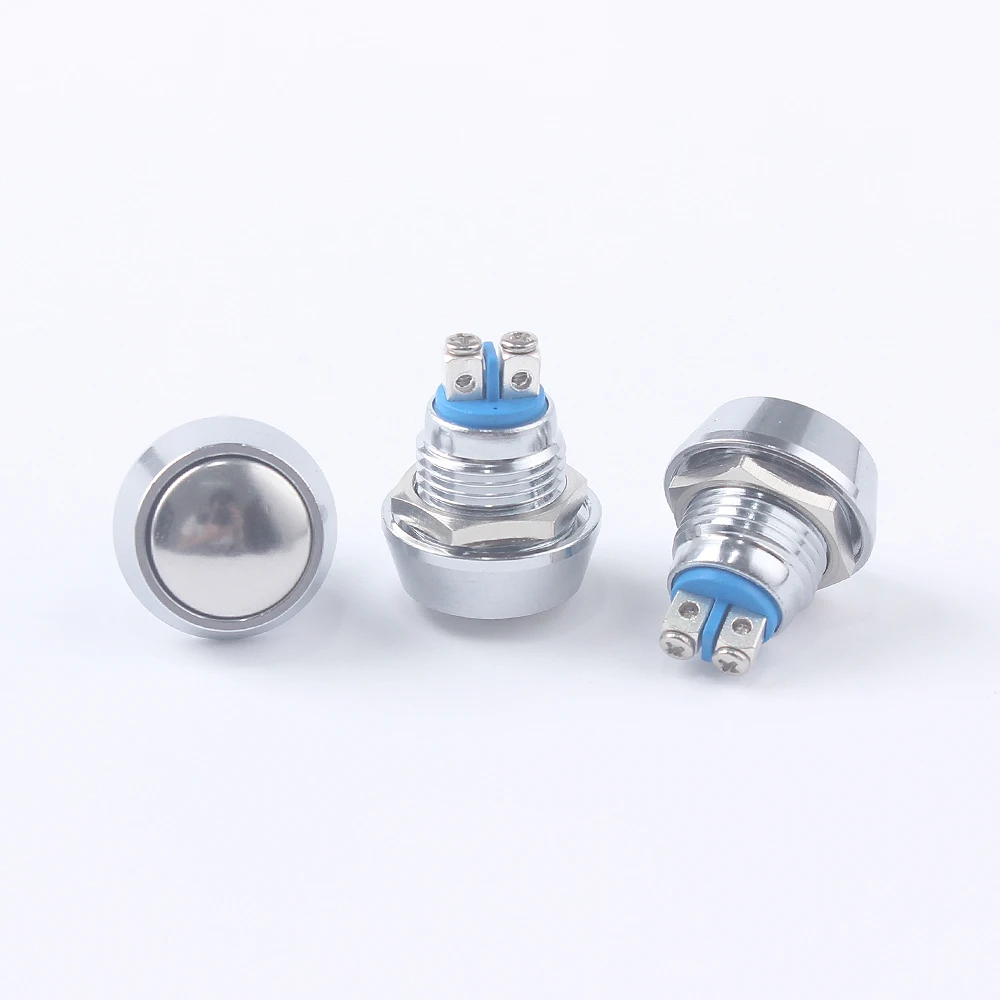 12mm metal push button waterproof nickel plated brass domed push button switch 1NO momentary reset screw terminal Pin terminal