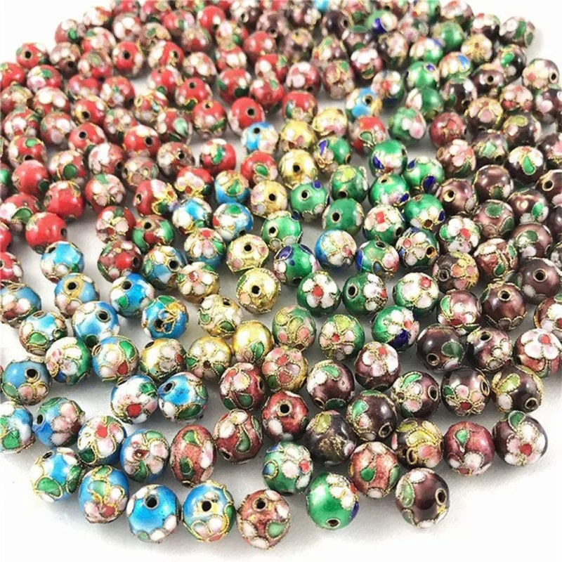 20PCS Cloisonne Enamel Beads Spacer Loose Metal Beads Jewelry Accessories for DIY Jewelry Making Bracelet Necklace(Mixed 8mm)