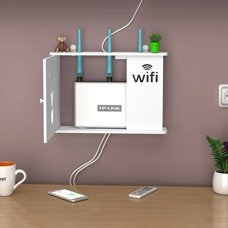 Wireless Wifi Router Storage Box Cable Power Plus Wall Rack Wall-mounted Bedroom Living Room Router Storage Rack Shelf