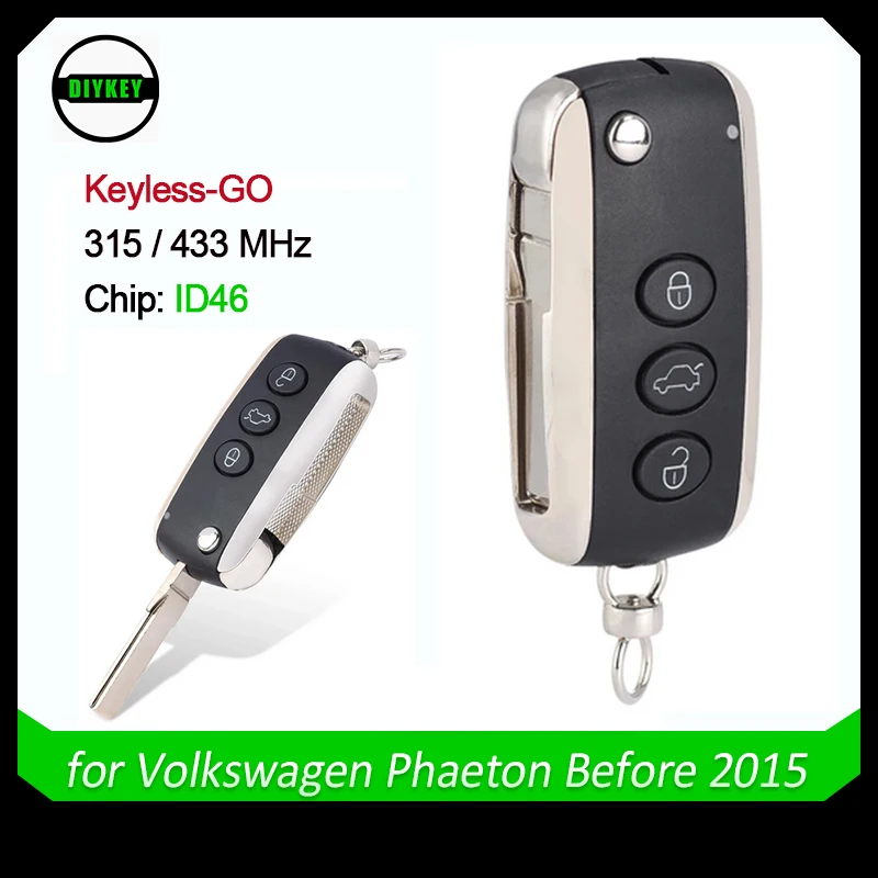 

DIYKEY Flip Smart Remote Key Fob 315MHz / 433MHz ID46 Chip for Volkswagen Phaeton 2010 2011 2012 2013 2014 2015 With Uncut Blade