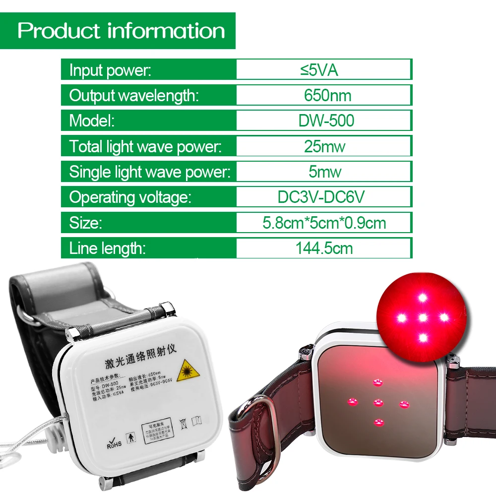 650nm Laser Therapy LLLT Watch Wrist Laser Low Frequency Diabete Hypertension Cholesterol Treatment Diode Watch Laser Irradiator