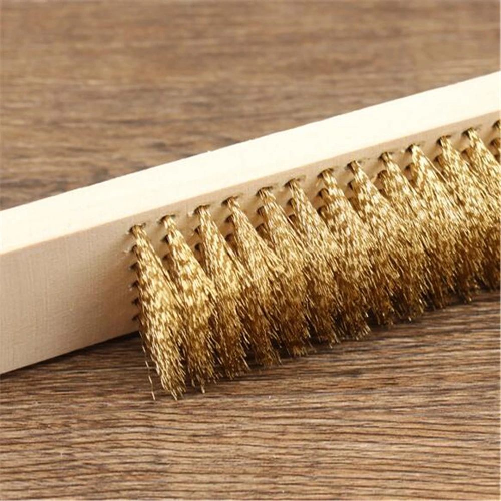 Square Wooden Handle Copper Wire Brush Soft Wire Long Handle Multifunctional Sawdust File Rust Removal Tool Just Wire Brush