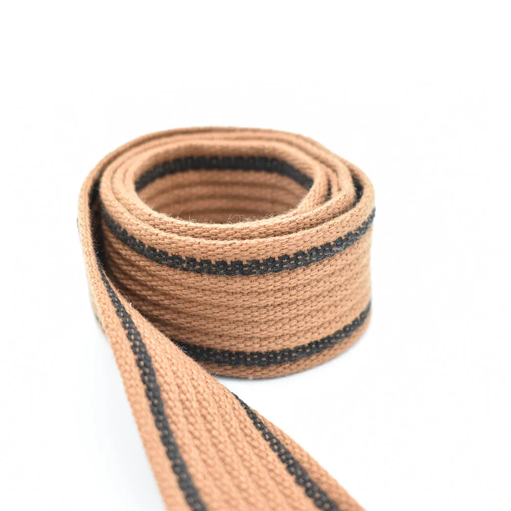 38mm Width Striped Webbing Brown Black Striped Webbing Heavy Duty Cotton Webbing Dog Collar Ribbon Purse Strap Bag Handle