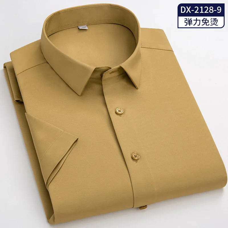 Camisas de vestir de manga corta elásticas para hombre, camisa básica sólida, ajuste estándar, bolsillo de parche único, trabajo Formal, oficina, informal