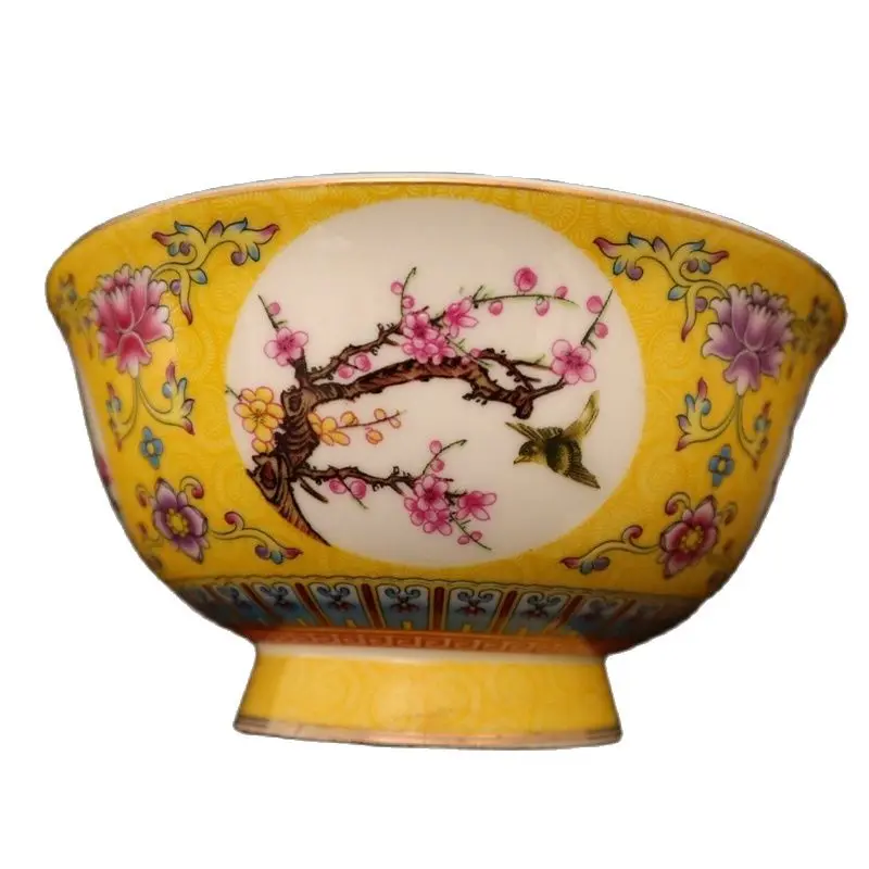 Chinese Old Porcelain Pastel Painting Enamel-Glazed Flower And Bird Pattern Bowl