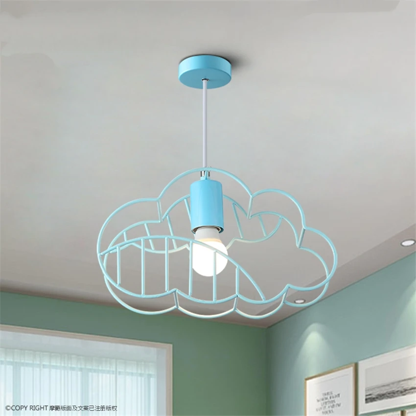 

Nordic blue clouds iron hollow pendant lights modern children's room living room dining room lamps study bedroom pendant lamps