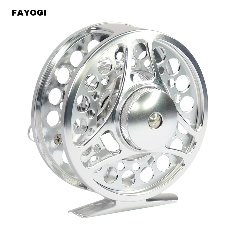 Silver fly fishing reel, 5 or 6 WT, CNC machined, aluminum alloy, adjustable drag wheel, fishing equipment