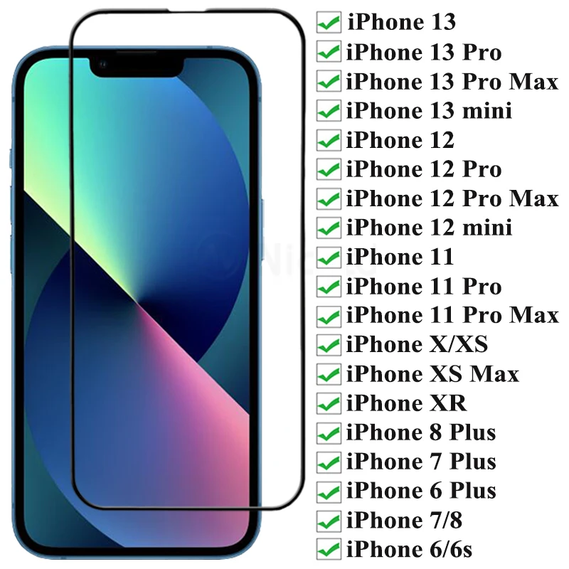 Full Cover Tempered Glass For iPhone 13 12 11 Pro Max Full Glue Protective Glass For iPhone XS Max XR X XS 8 7 6 Plus 6s Glass