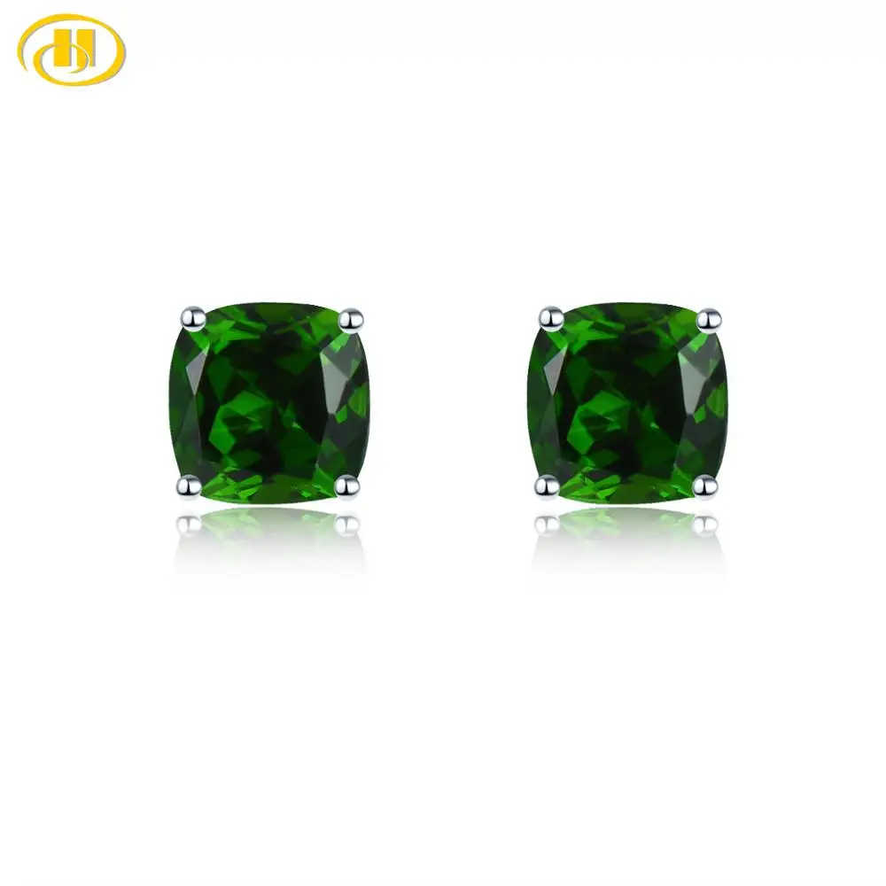 Hutang Cushion 5mm Genuine Diopside Stud Earrings 925 Sterling Silver Women Earrings Gemstone Fine Jewelry