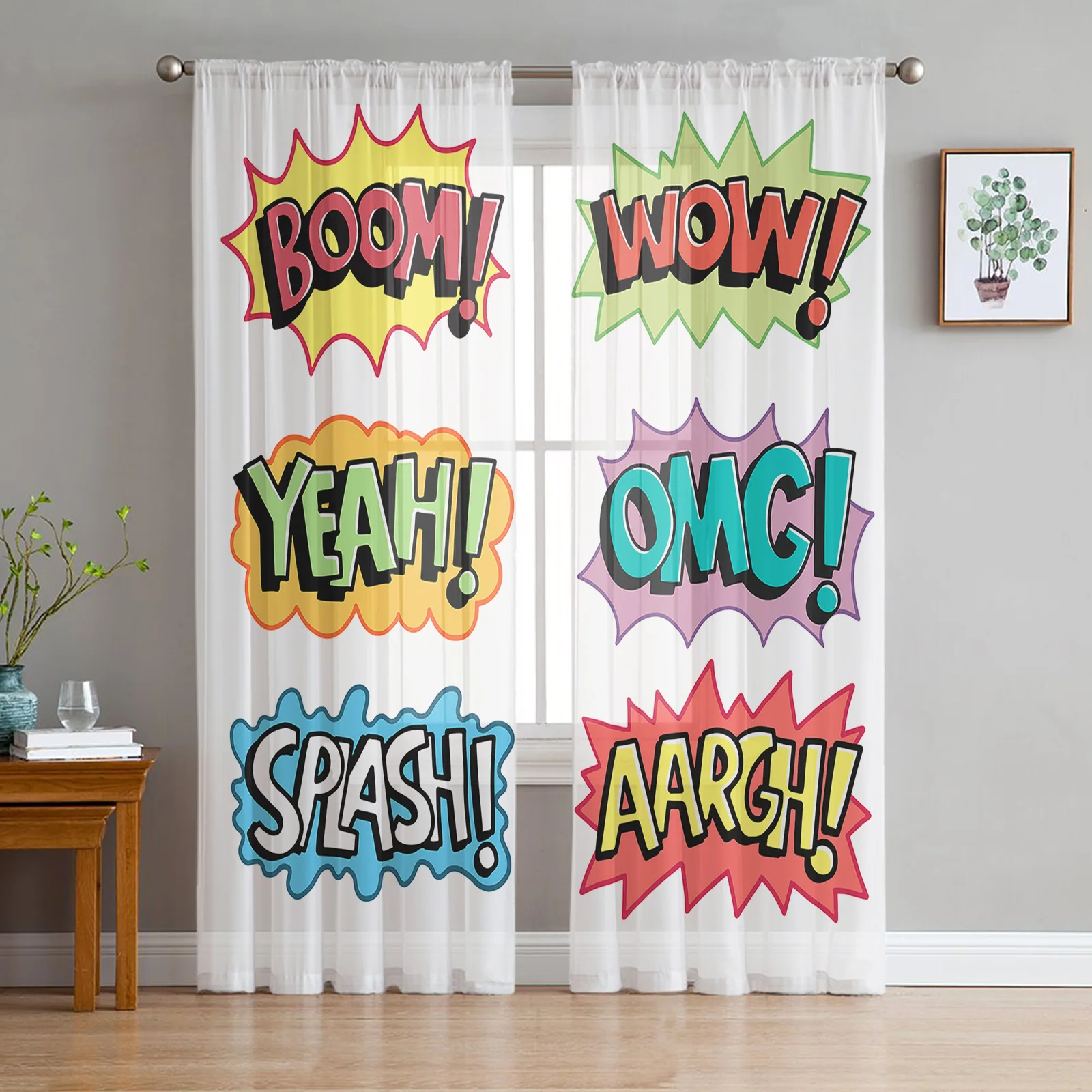 

Comic Explosion Cloud Tulle Curtains for Living Room Bedroom Modern Kitchen Sheer Curtains for Voile Curtain