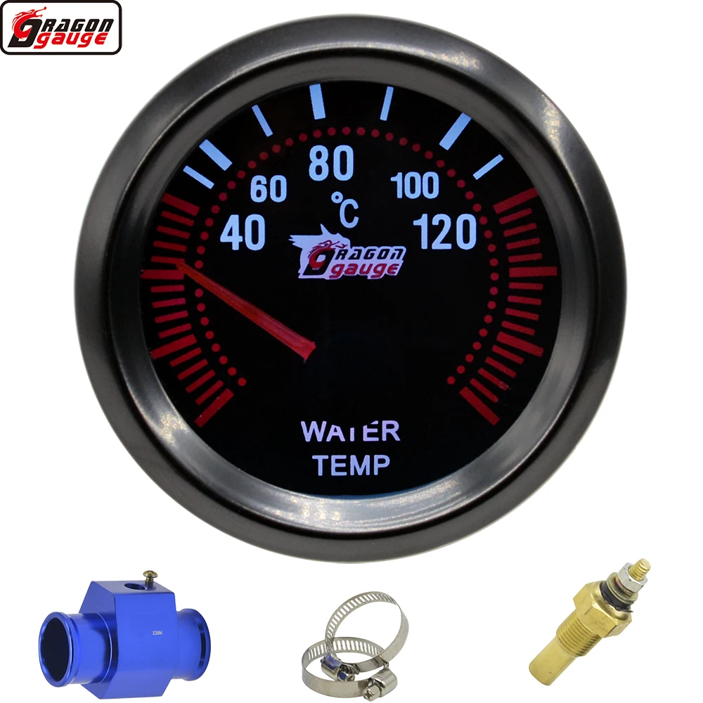 Dragon 52mm Black Shell Auto Pointer Water Temp Gauge 40-120 Celsius Temperature Meter For Car White Light