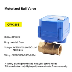 DN8 DN15 DN20 DN25 Motorized Ball Valve Brass 2-way 2/3 Wire Electric Actuator With Manual Switch AC220V DC24V DC12V ADC9-24V