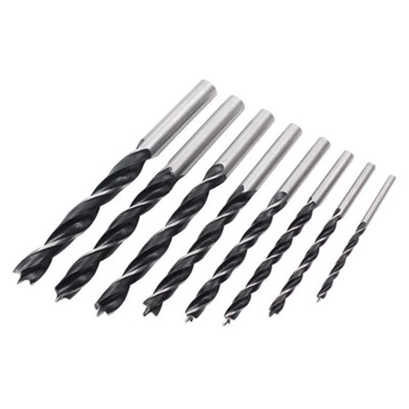 Taladro de carpintería de 8 piezas, taladro eléctrico de mano, juego de abridor de agujeros, posicionamiento de madera multiespecificación, vástago recto de tres puntos