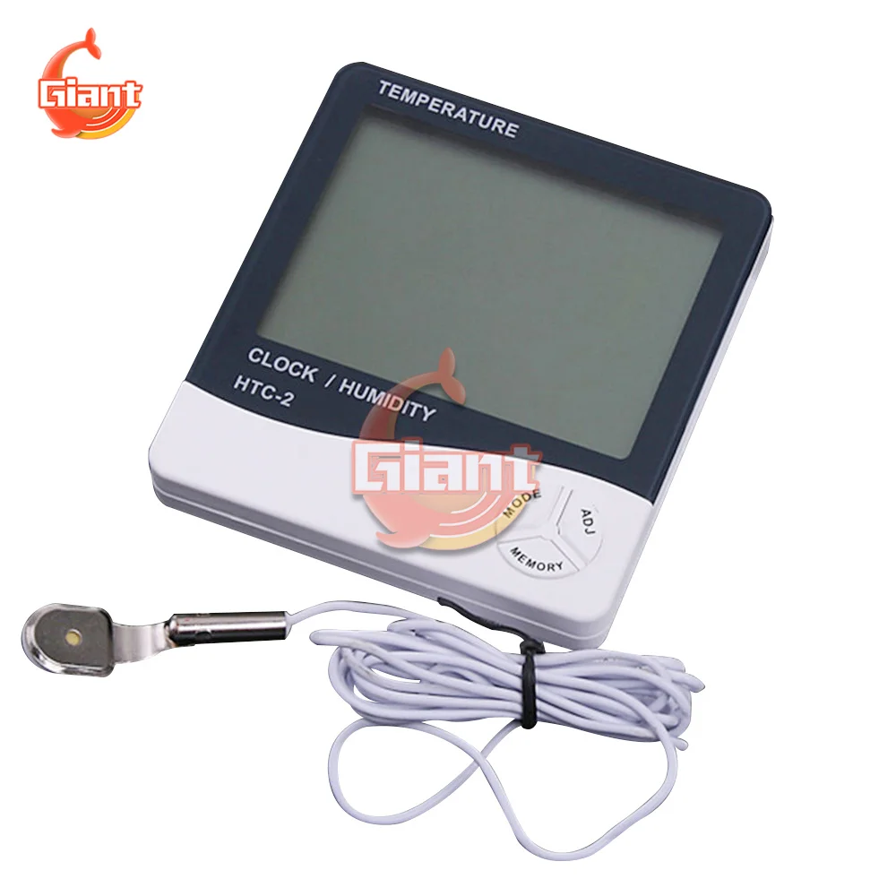 New LCD Electronic Digital Temperature Humidity Meter Thermometer Hygrometer Indoor Outdoor Weather Station Clock HTC-2