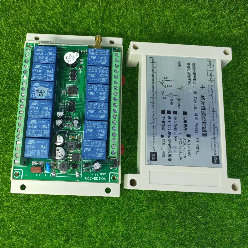 433MHZ Industriële RF Draadloze Afstandsbediening Schakelaar DC 12V-48V 12CH Relais Ontvanger voor Verlichting boerderij Smart Home Power Control