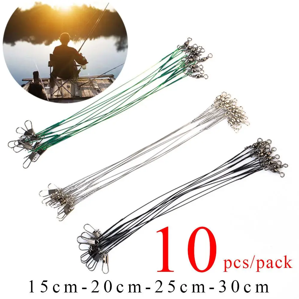 10PCS 15-50cm Lead Core Leash Fishing Wire Anti Bite Steel Fishing Line Steel Wire Leader With Swivel Fishing Accessory