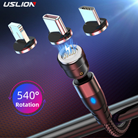 USLION 540 Rotation Magnetic Cable Micro USB Charging Type C 3A Fast Charging For iPhone 11 12 Pro Max 8 Plus XR Samsung Xiaomi