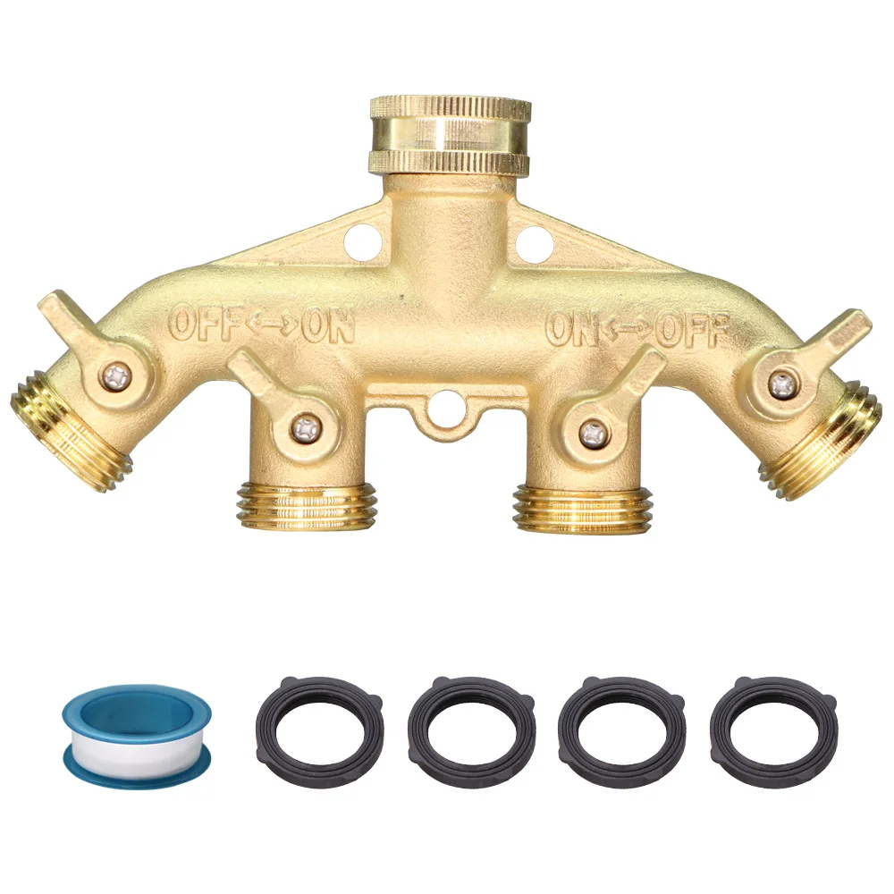 

1PC 3/4" Solid Brass Garden Hose Adapter 4 Way Tap Connectors Distributor Switch Valve Water Splitters For Watering Irrigation