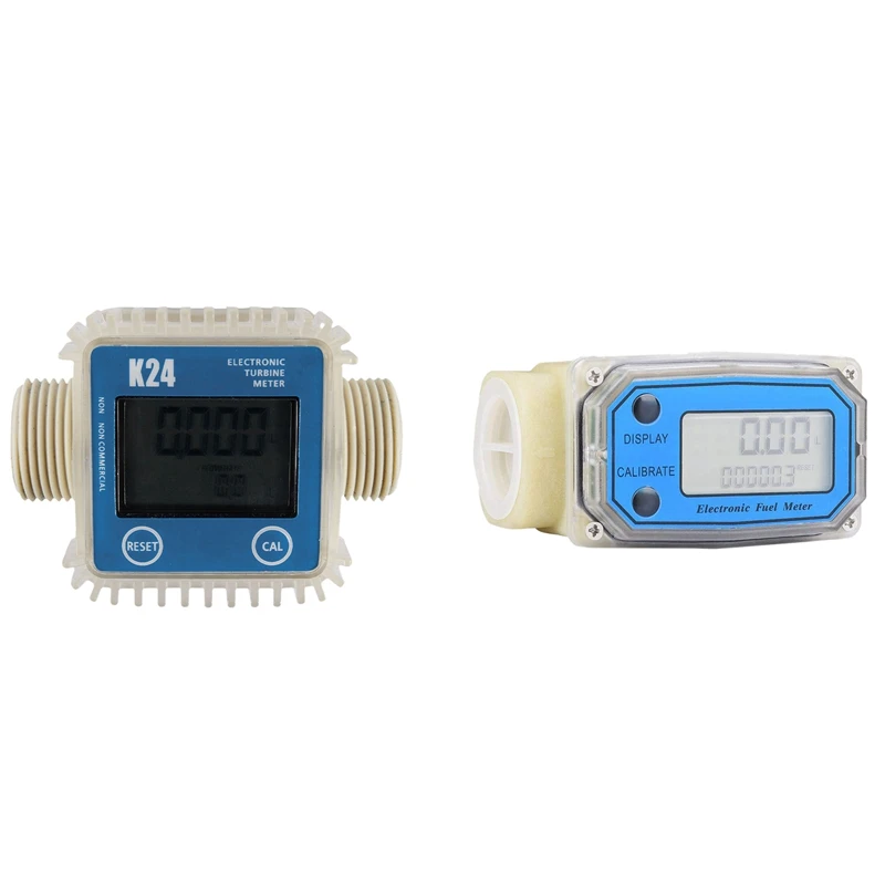 2 Pcs Mini Digital Turbine Flow Meter Fuel Flow Meter Turbine Flowmeter, A & B