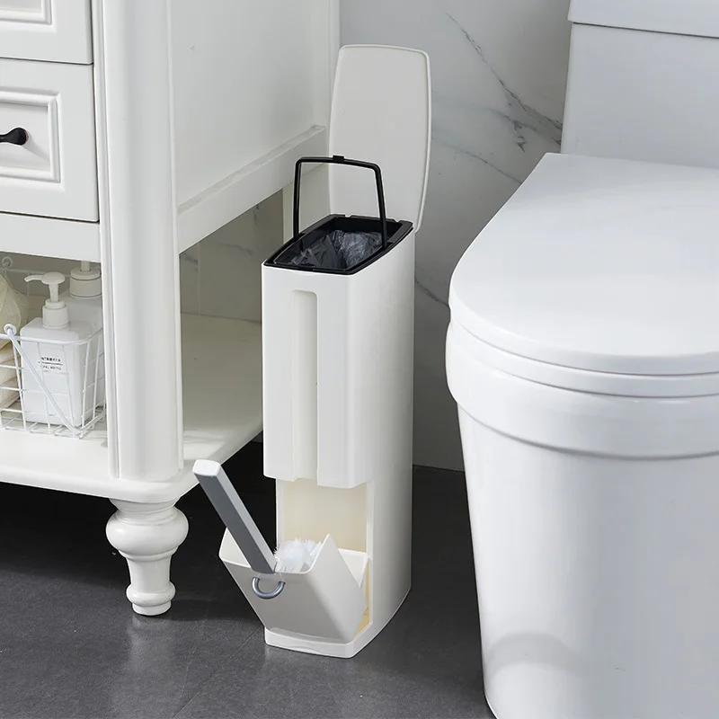 Plastic Trash Can Set Toilet Brush Waste Bin Dustbin Garbage Bag Dispenser xobw image 3
