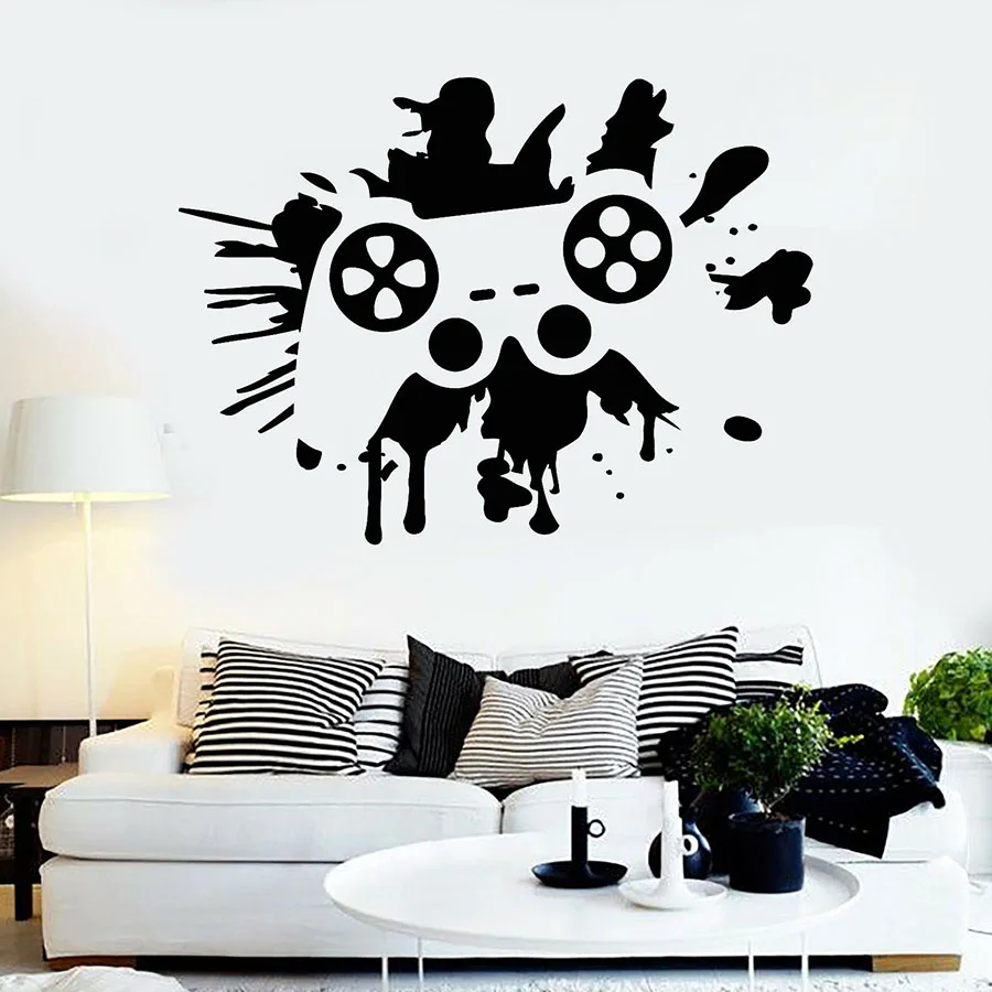 Gamer Wall Decal Joystick Video Games Vinyl Window Sticker Game Zone Playroom Kids Bedroom Home Decor Splashing Ink Art S1063