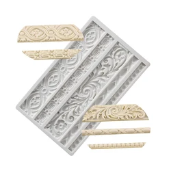 Baroque Scroll Relief Border Silicone Molds Flower Curlicues Lace European Frame Fondant Polymer Clay Mold Cake Decorating Tools