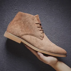 Botas Chelsea puntiagudas para hombre, botines cómodos con cordones, zapatos de ante, informales, 2024