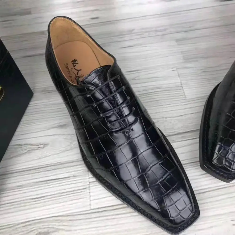 Zapatos de piel de cocodrilo auténtica para hombre, calzado de vestir de negocios, de moda, con forro de piel de vaca, 100%