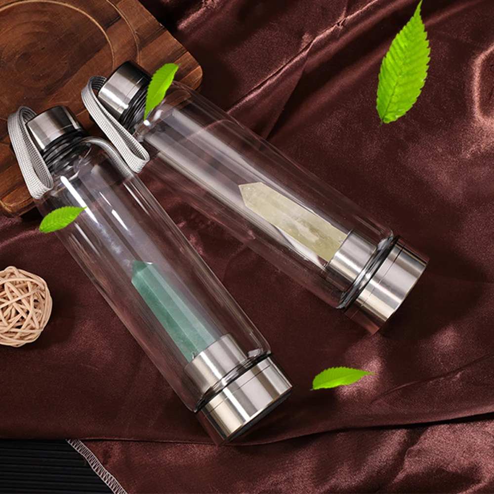2020 New Water Bottle Drinking Cup Natural Quartz Gemstone Glass Direct Natura Polished Crystal Obelisk Wand Healing With Rope