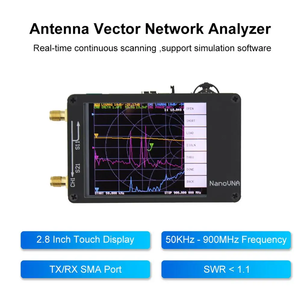 NanoVNA 50KHz-900MHz Vector Network Analyzer Digital Touching Screen Shortwave MF HF VHF UHF Antenna Analyzer Standing Wave