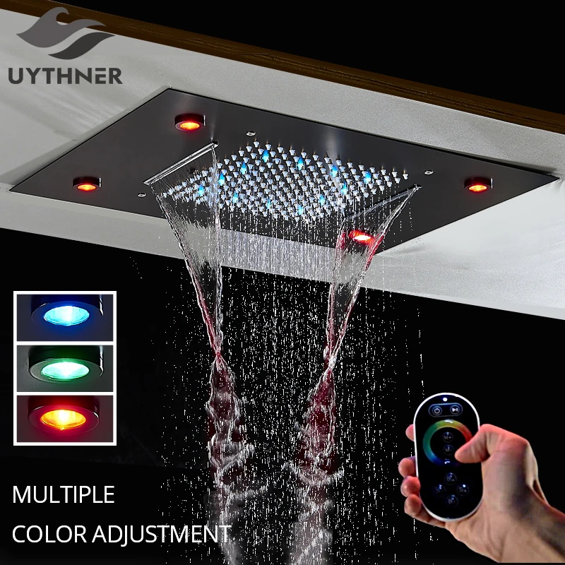 Luxury Waterfall Rainfall LED Light Shower Head Ceiling Embedded Shower Head Colorful Bathroom Showers 304SUS Showerhead