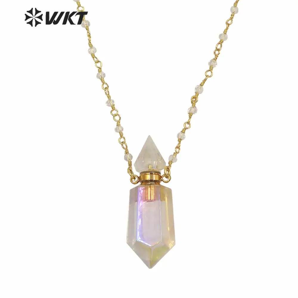 WT-N1233 Luxury White Stone Necklace Aura Crystal Quartz Perfume Bottle Necklace With 18 Inch Chain For Lady Birthday Gift