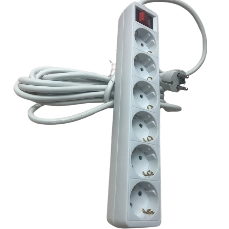 2 Pin Bulat EU RUS Plug Sakelar Strip Daya 5M 6 Outlet Soket Kabel Ekstensi Listrik Kombinasi Soket Sakelar Filter Jaringan